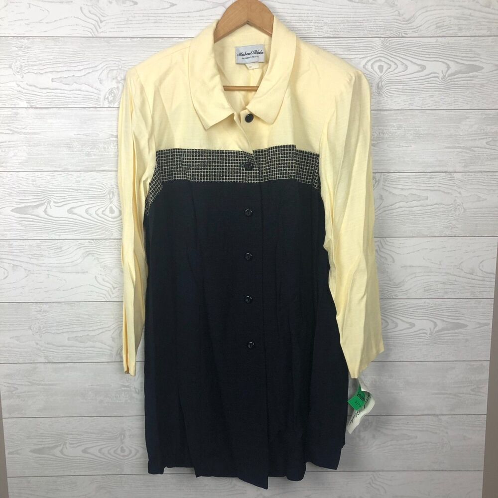 VTG Michael Blake Women's 22W PETITE Button Front Dress Long Sleeve w/ Hang Tag